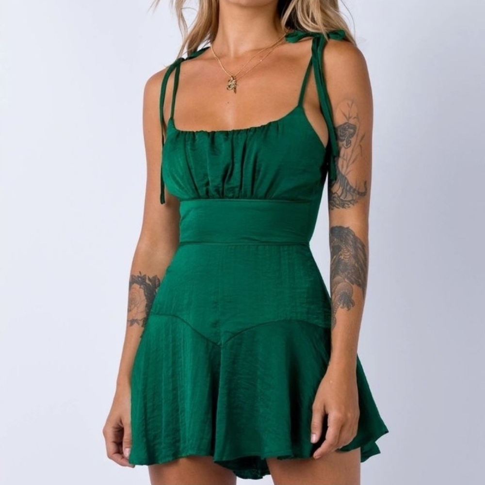 Princess Polly Green Satin Romper